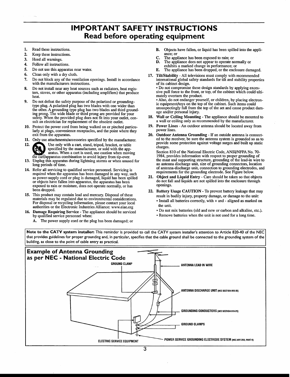 Important safety instructions, Read before operating equipment | Philips 312123521121 User Manual | Page 3 / 56