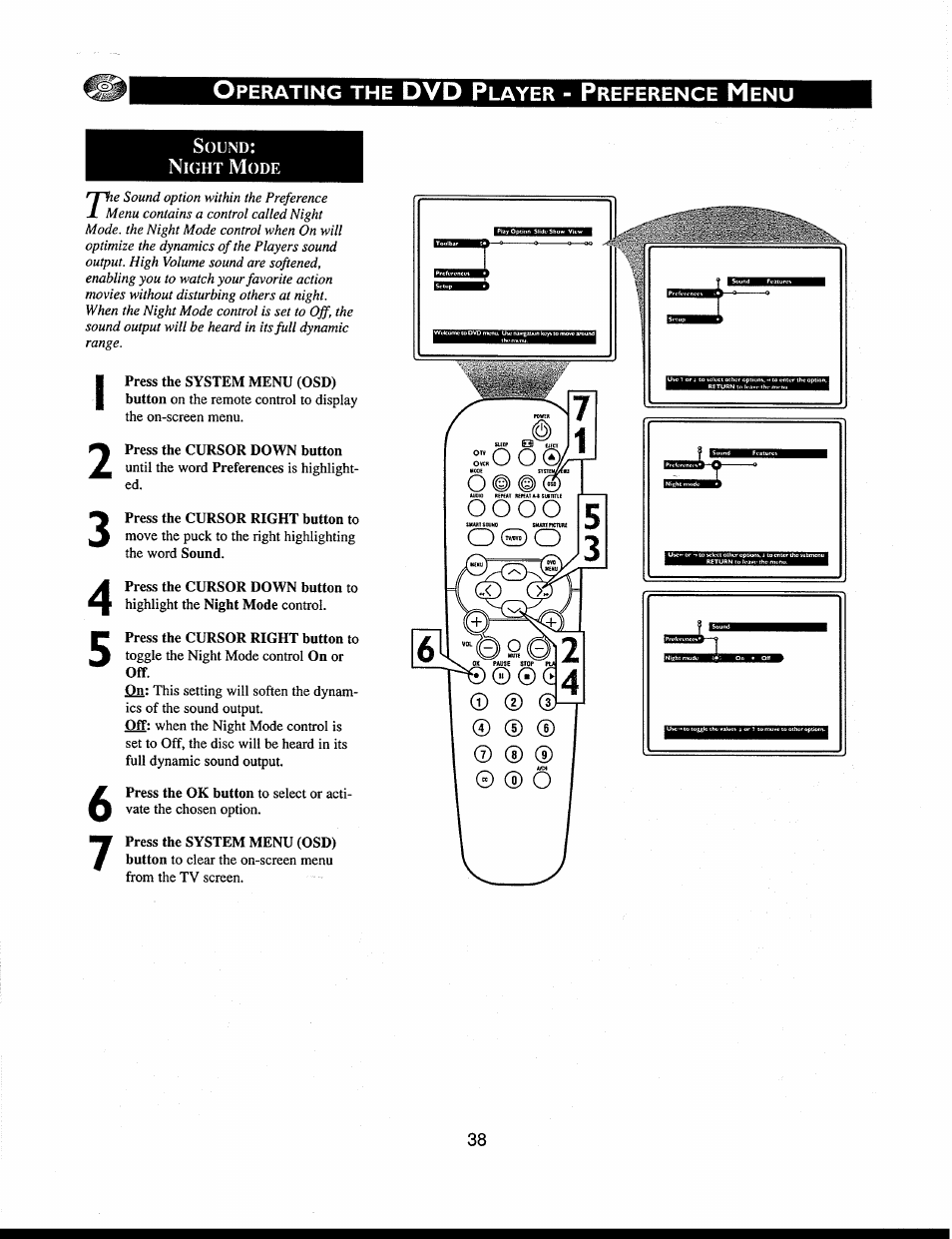 Sound: night mode, Sound, Night mode) | Philips 312123521121 User Manual | Page 38 / 56