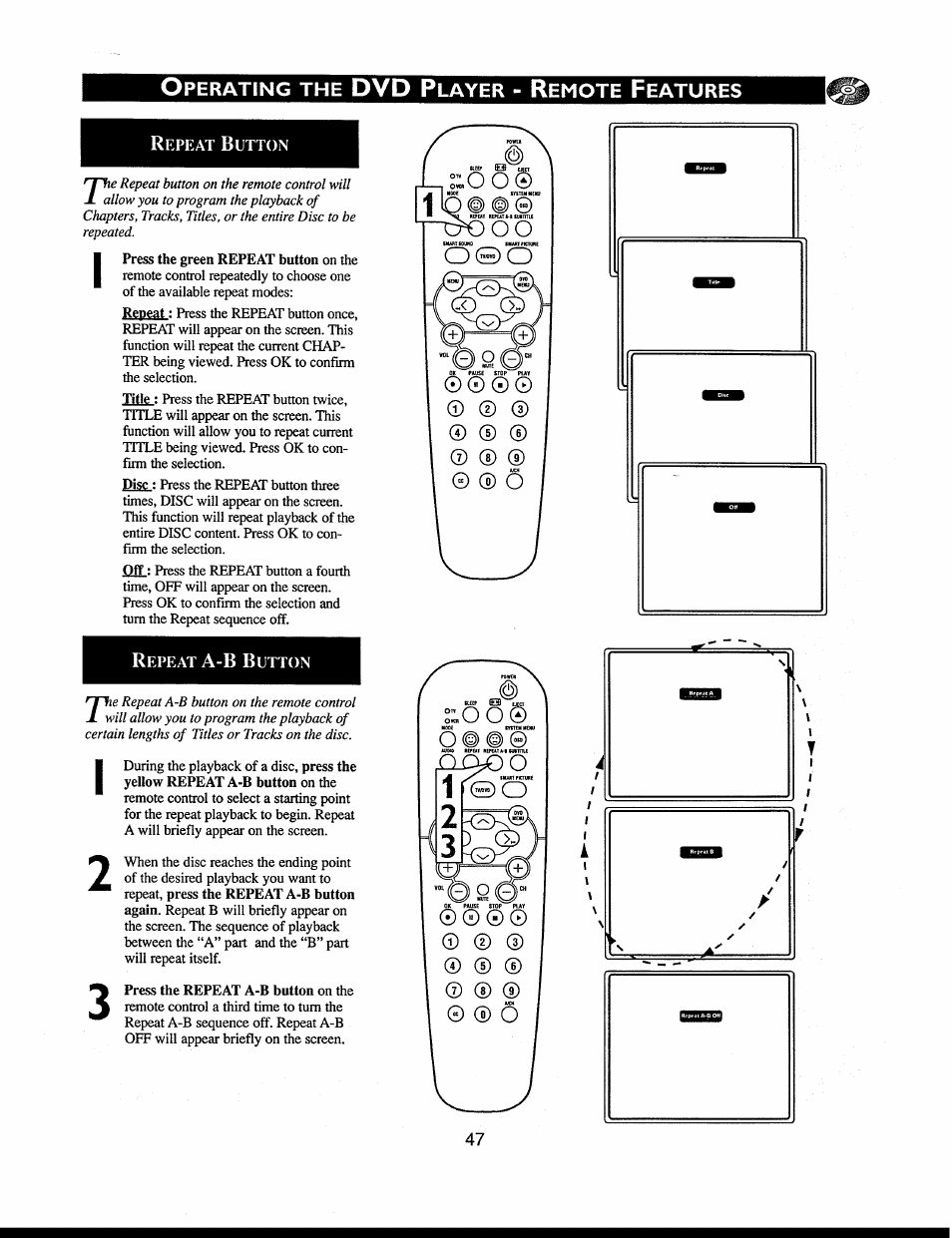 Repeat button, Repeat a-b button | Philips 312123521121 User Manual | Page 47 / 56