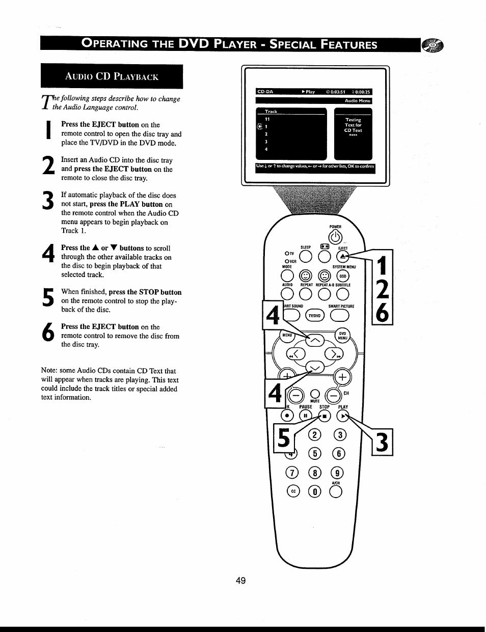 Audio cd playback, O o o o, 0) o | Philips 312123521121 User Manual | Page 49 / 56