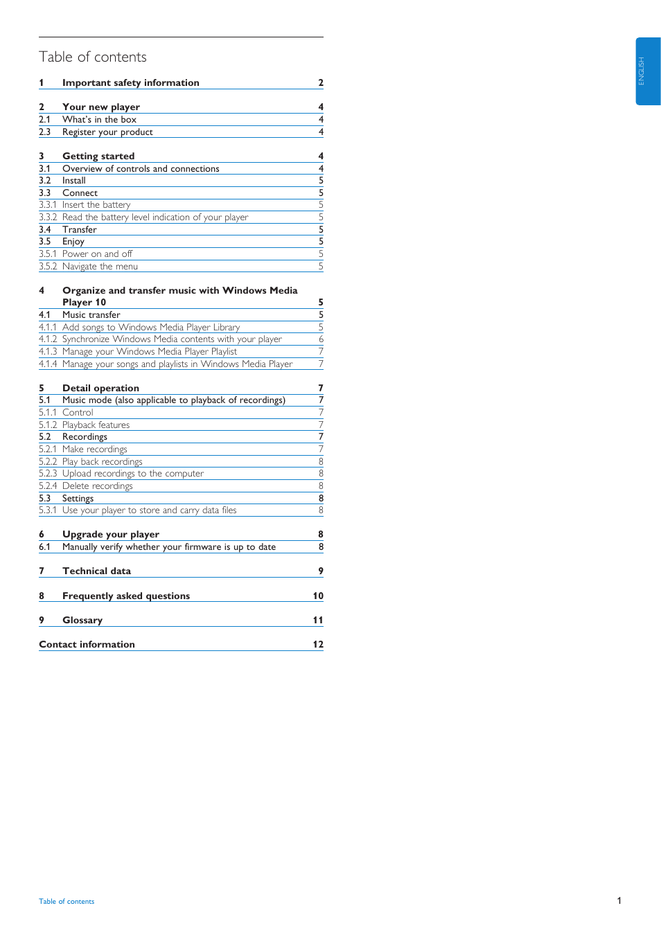 Philips audio player SA4000 series User Manual | Page 3 / 16