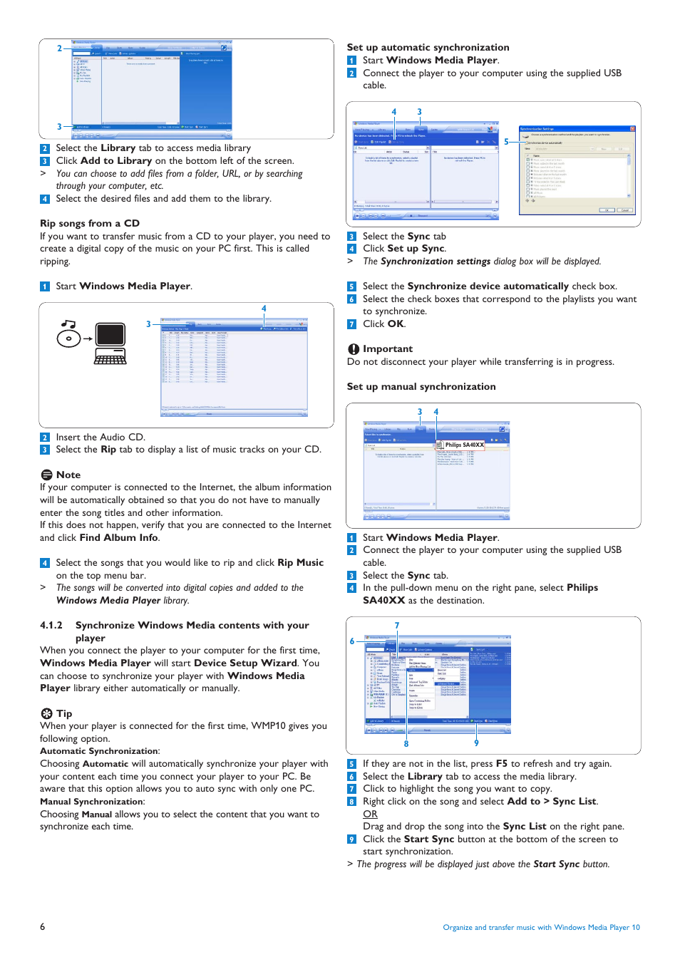2 synchronize windows me | Philips audio player SA4000 series User Manual | Page 8 / 16
