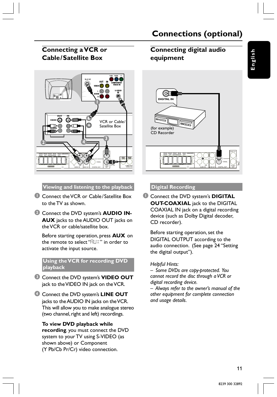 Connections (optional), English 11, Viewing and listening to the playback | Philips 78 User Manual | Page 11 / 37