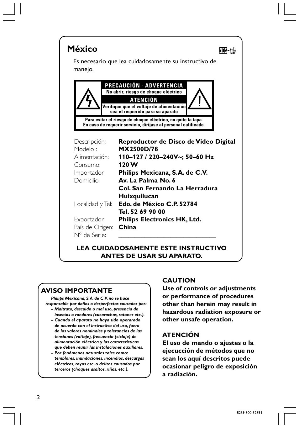 México | Philips 78 User Manual | Page 2 / 37