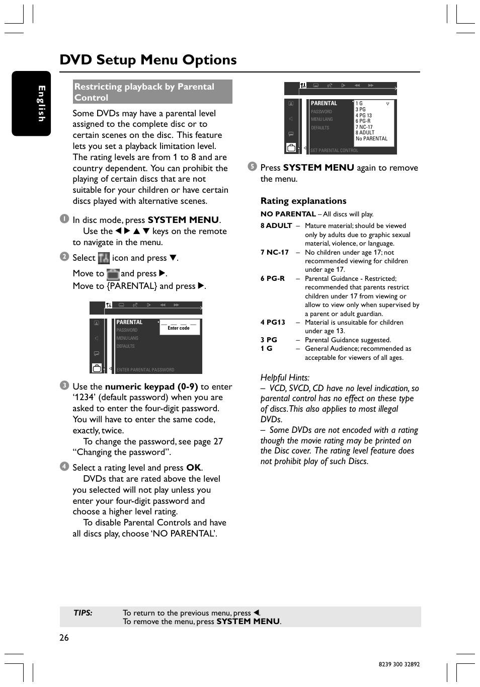 Dvd setup menu options | Philips 78 User Manual | Page 26 / 37