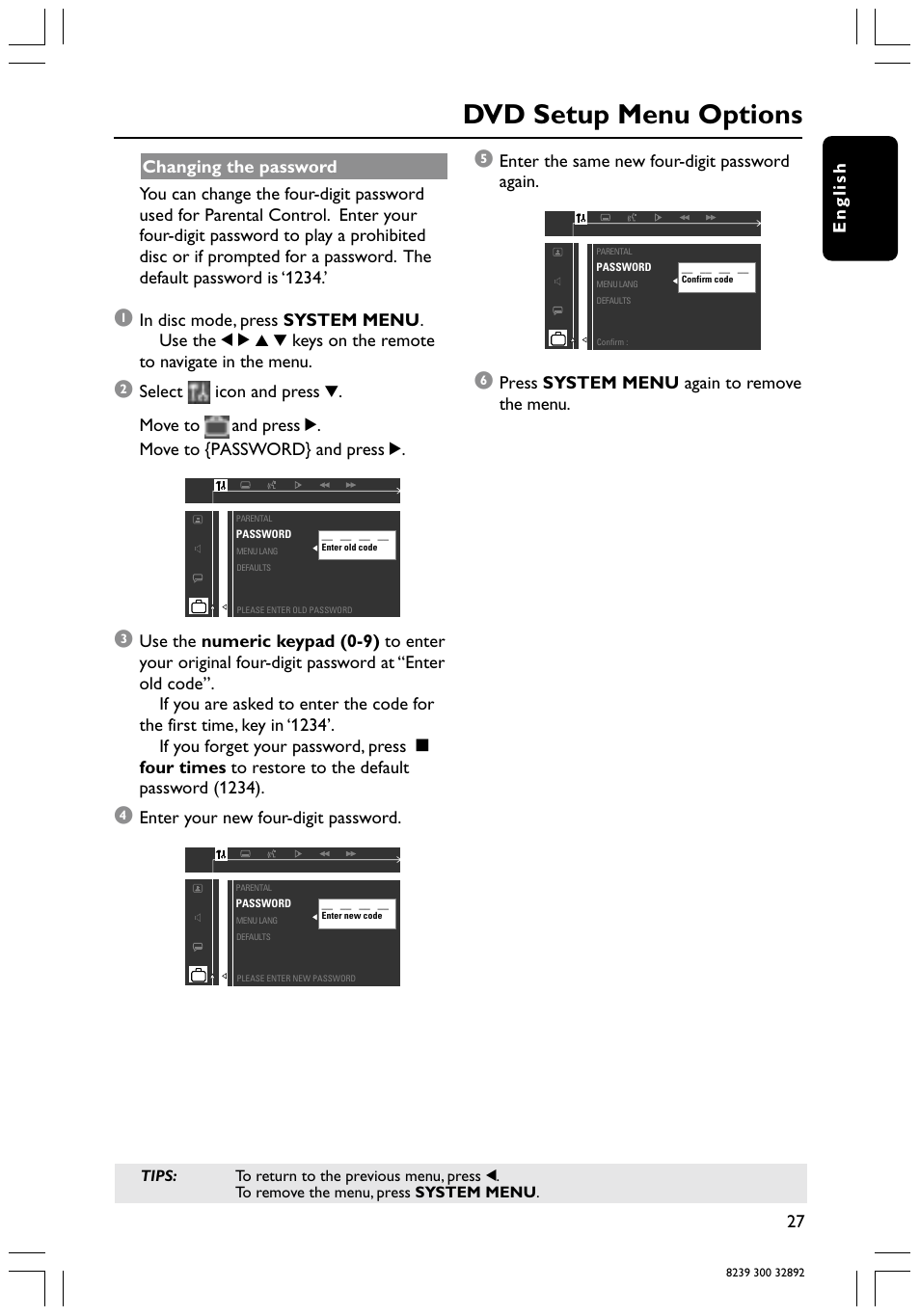 Dvd setup menu options | Philips 78 User Manual | Page 27 / 37