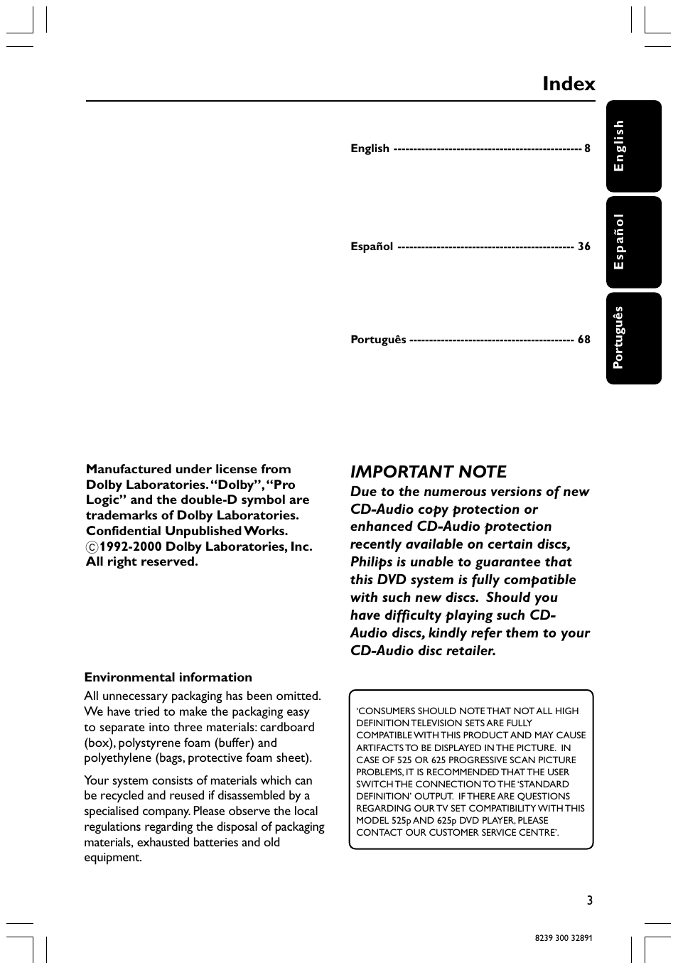 Index | Philips 78 User Manual | Page 3 / 37