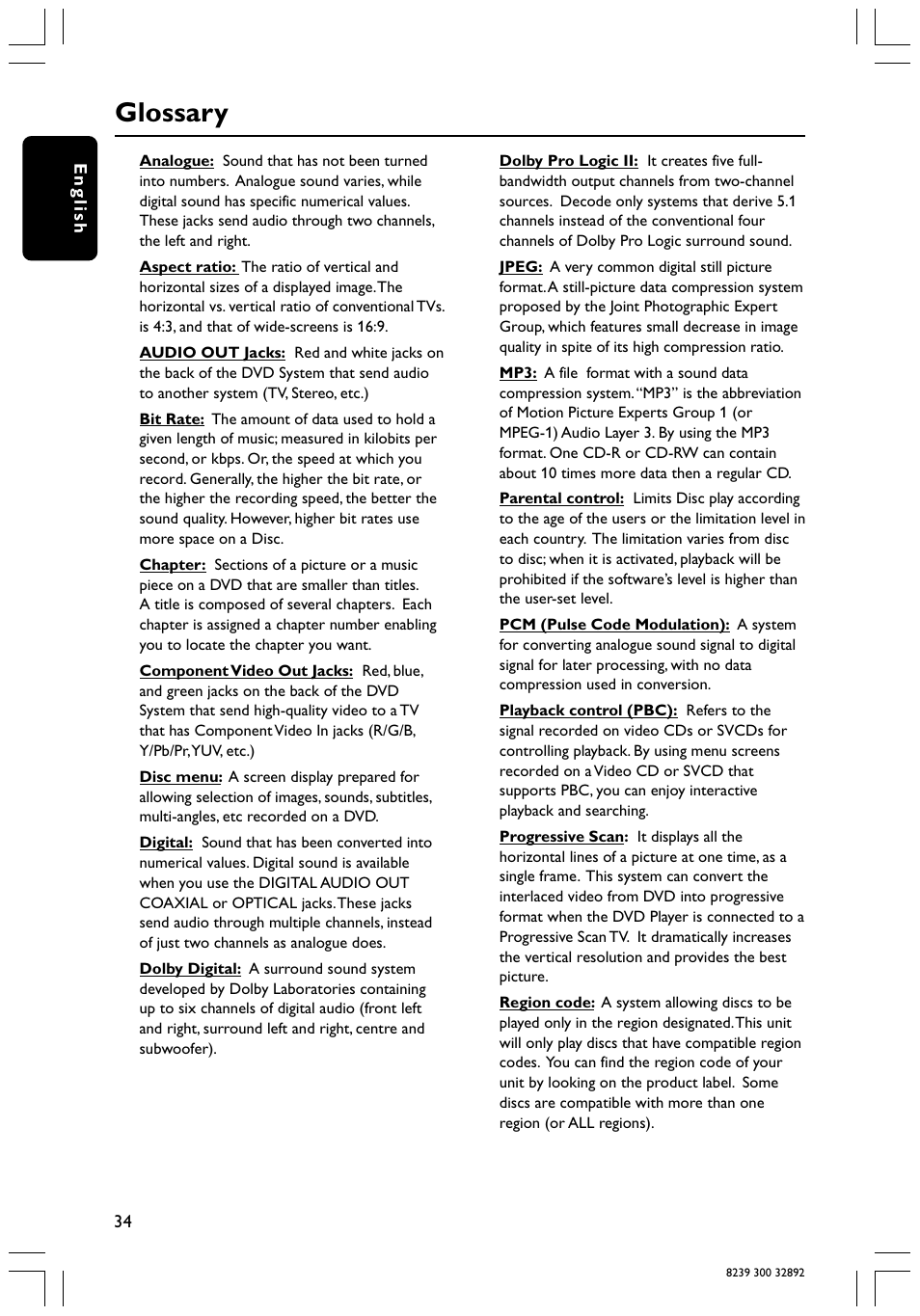 Glossary | Philips 78 User Manual | Page 34 / 37