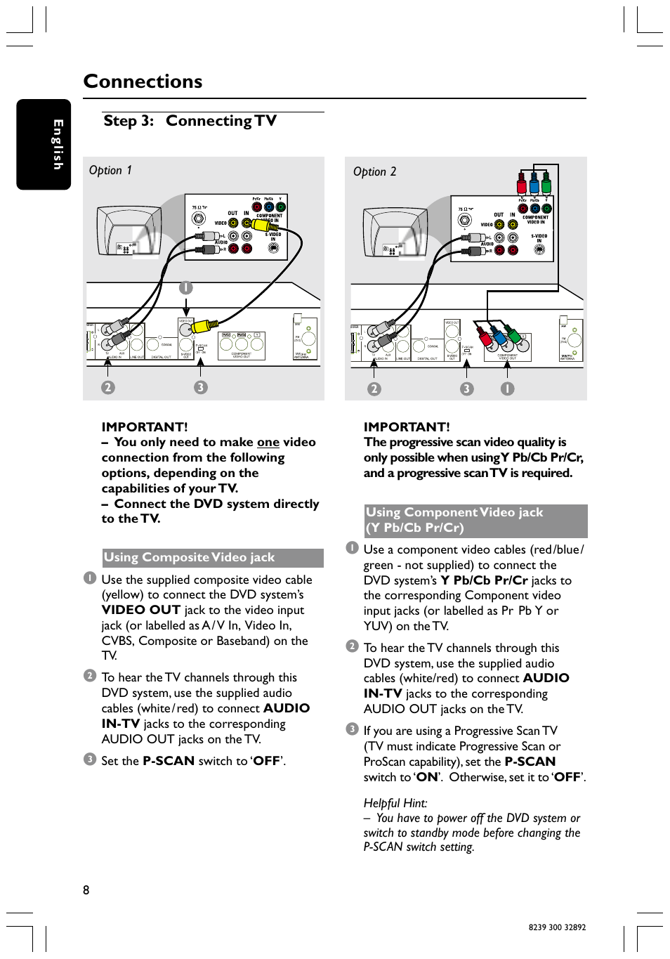 Connections, Step 3: connecting tv | Philips 78 User Manual | Page 8 / 37