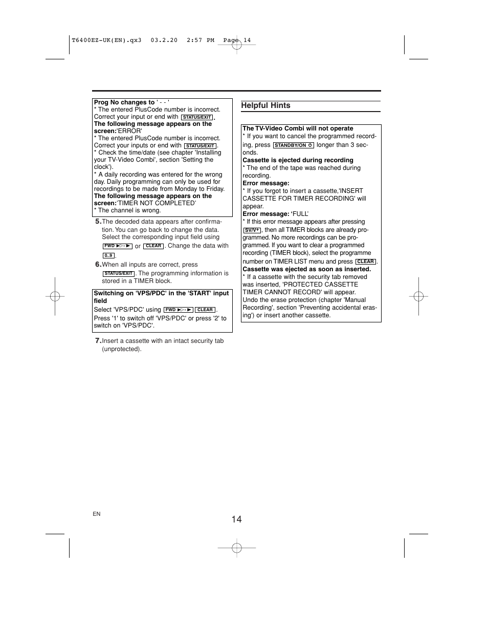 Helpful hints | Philips TV-Video Combi 21PV375/07 User Manual | Page 16 / 20