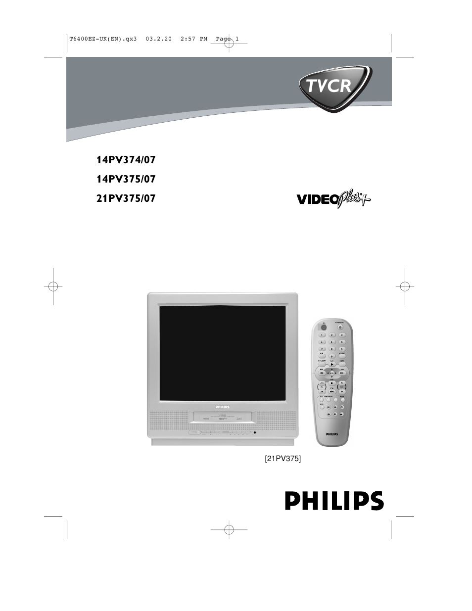 Tvcr | Philips TV-Video Combi 21PV375/07 User Manual | Page 2 / 20