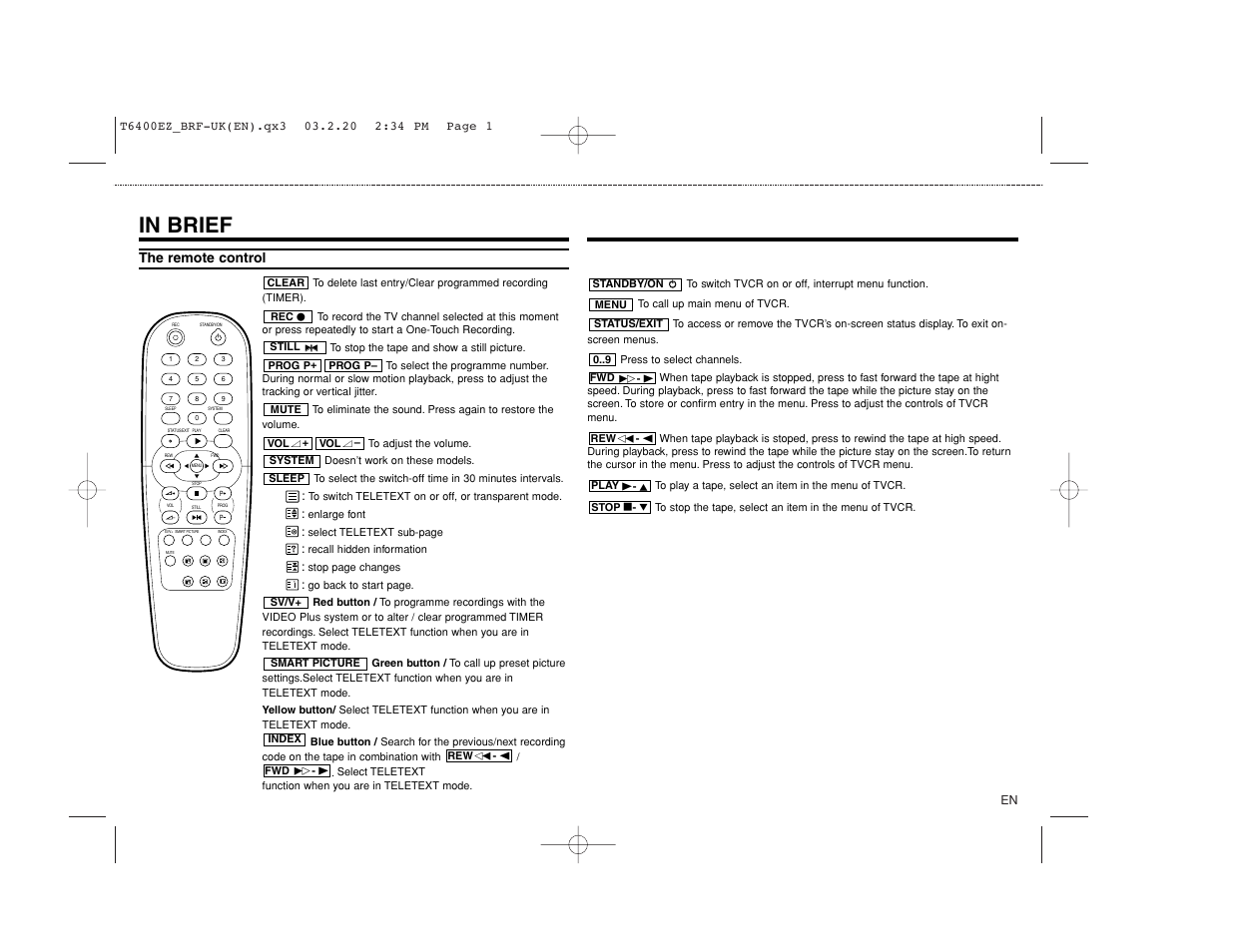 The remote control | Philips TV-Video Combi 21PV375/07 User Manual | Page 4 / 20