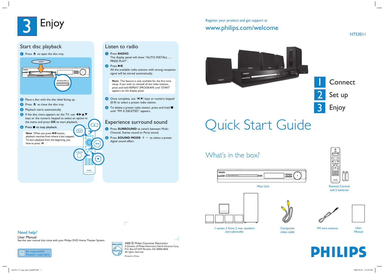 Philips HTS3011 User Manual | 2 pages