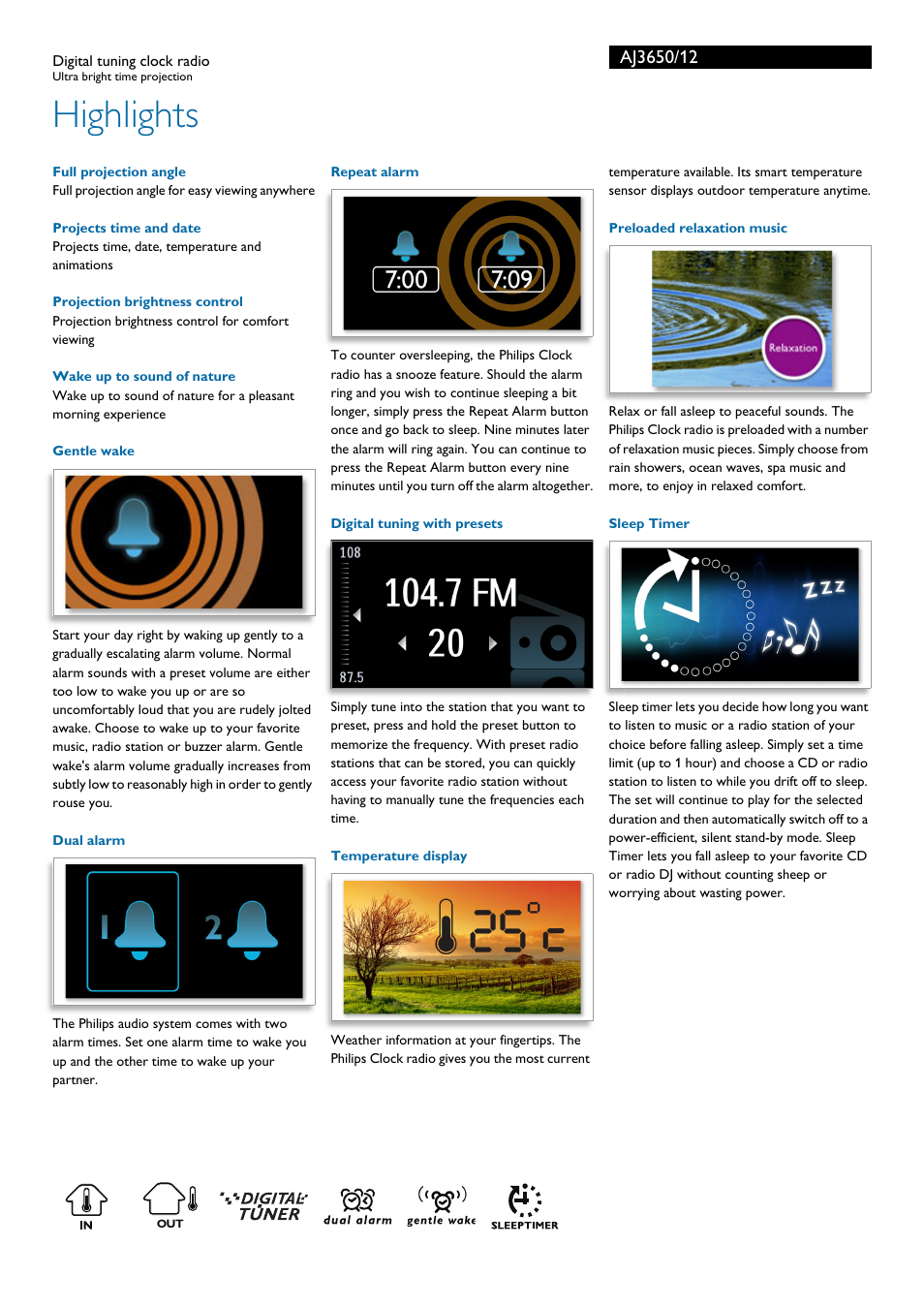 Highlights | Philips AJ3650/12 User Manual | Page 2 / 3