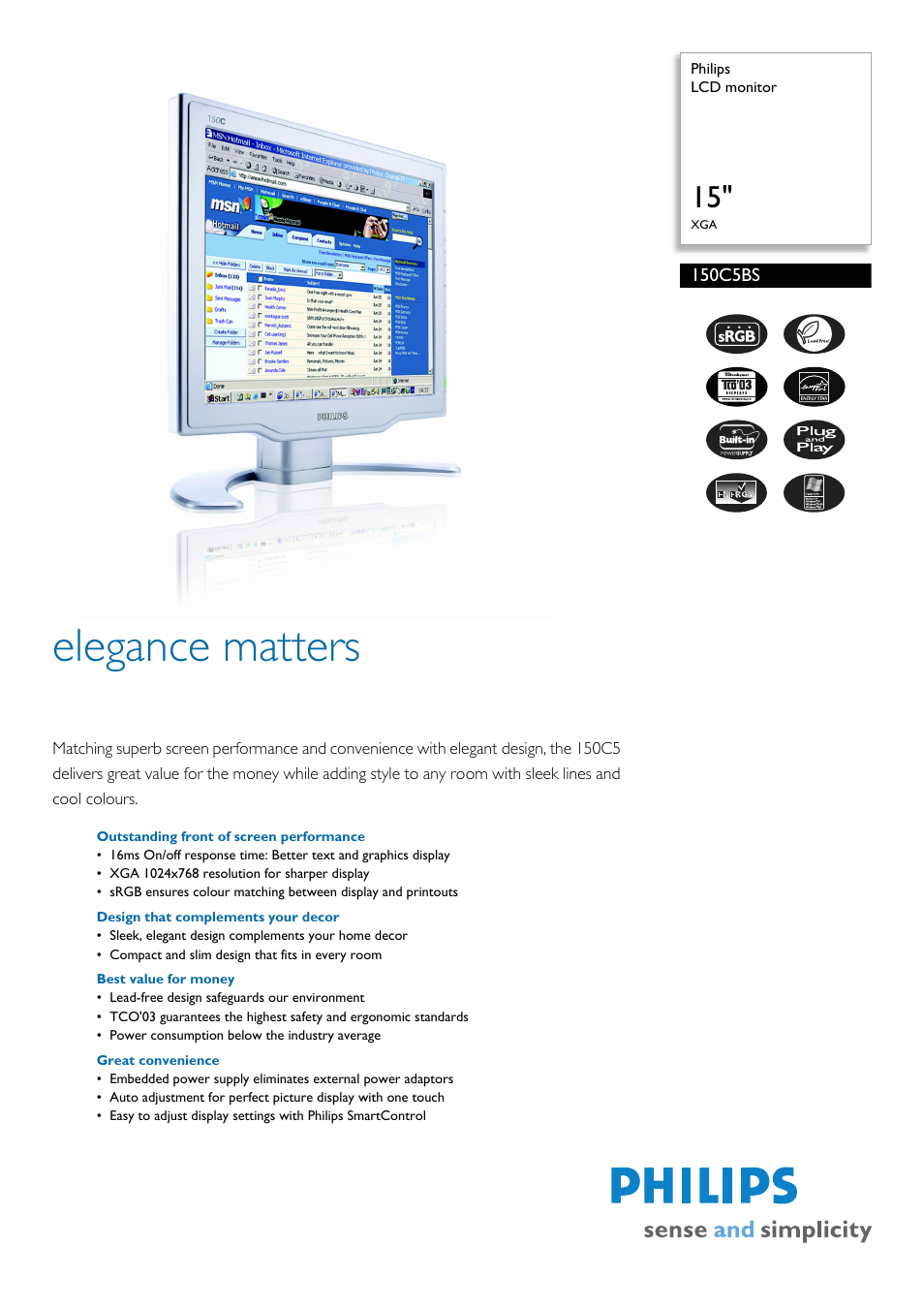 Philips 150C5BS User Manual | 2 pages
