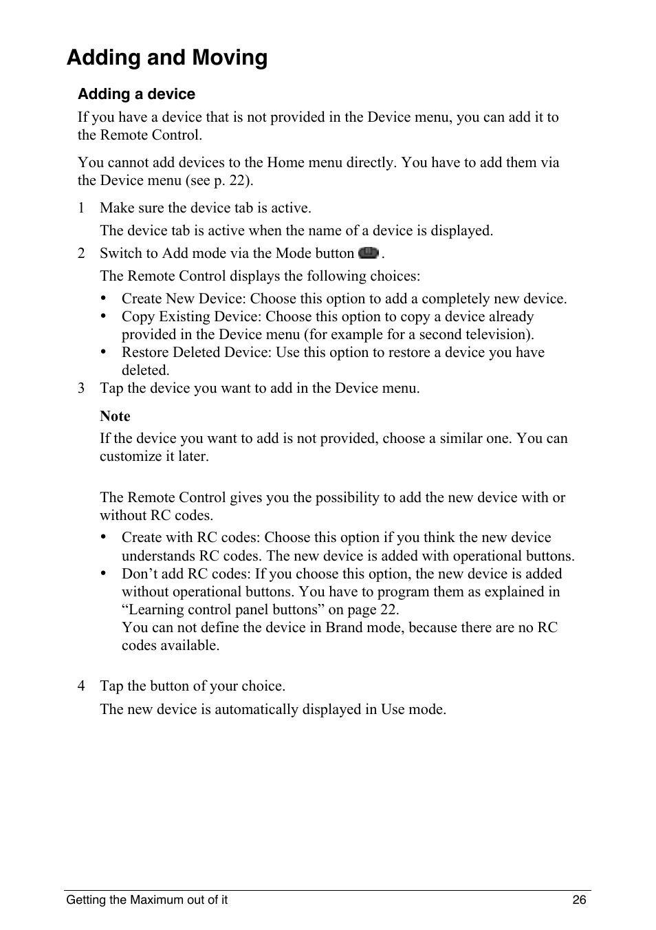 Adding and moving | Philips intelligent remote control User Manual | Page 28 / 52