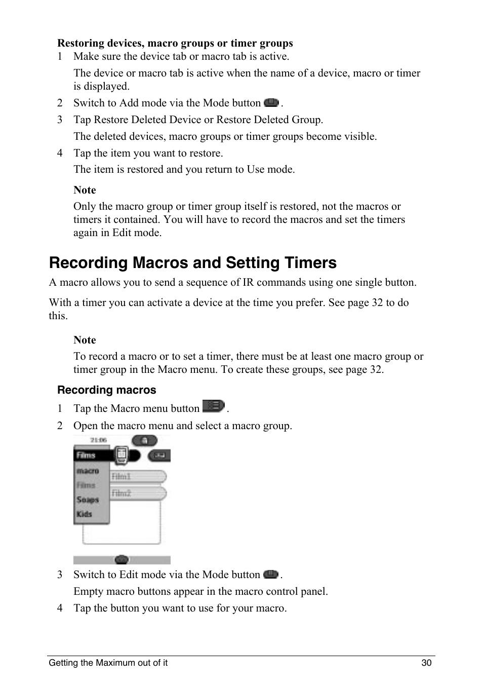 Recording macros and setting timers | Philips intelligent remote control User Manual | Page 32 / 52