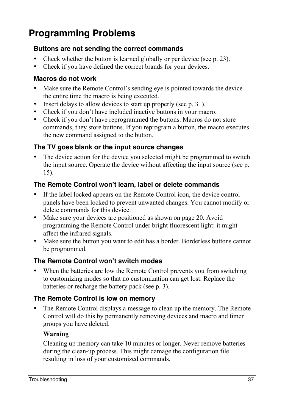 Programming problems | Philips intelligent remote control User Manual | Page 39 / 52