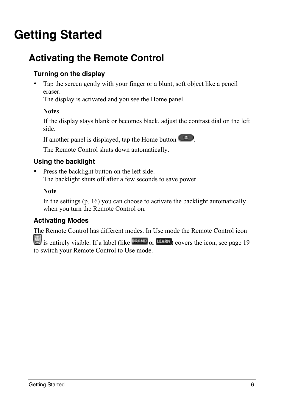 Getting started, Activating the remote control | Philips intelligent remote control User Manual | Page 8 / 52