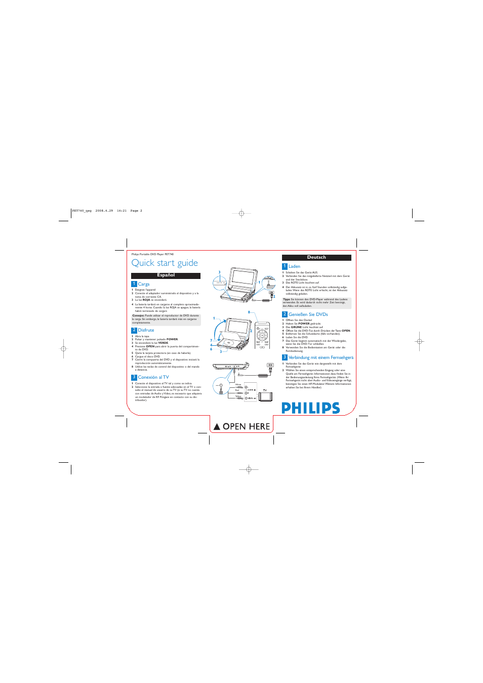 Quick start guide | Philips PET740/12 User Manual | Page 2 / 2