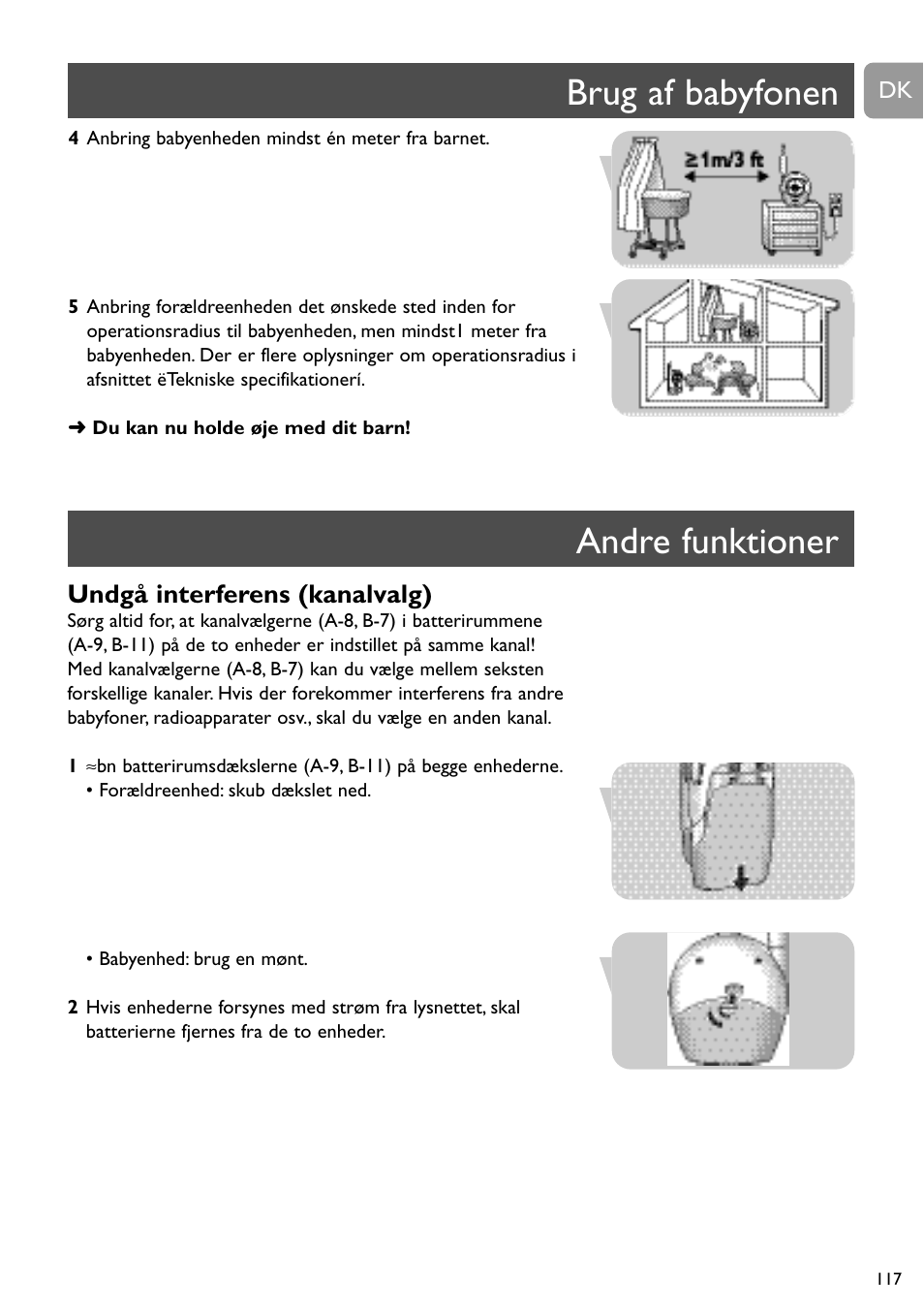 Brug af babyfonen andre funktioner, Undgå interferens (kanalvalg) | Philips SC464 User Manual | Page 117 / 160