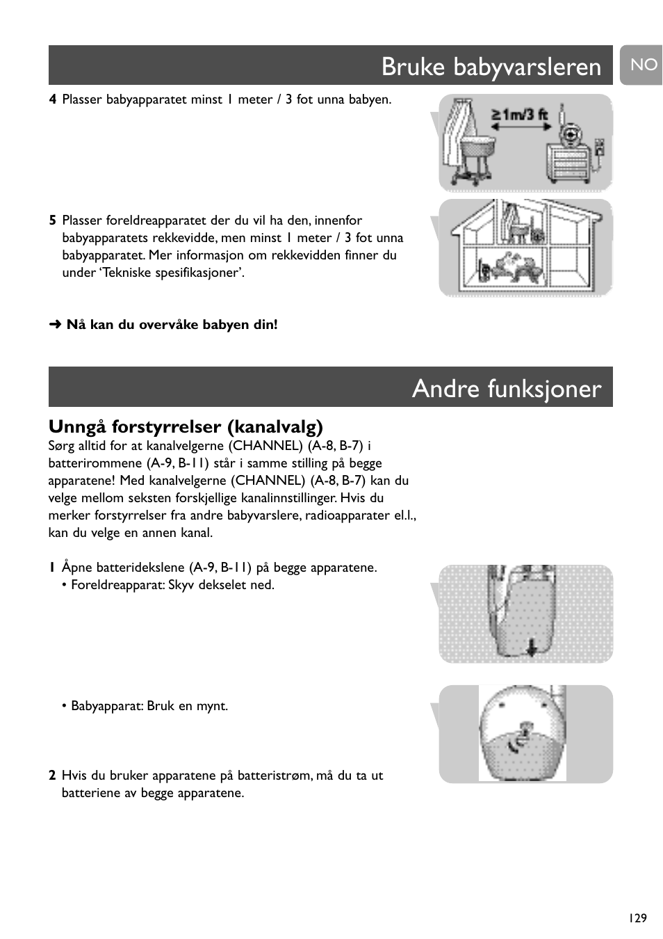 Bruke babyvarsleren andre funksjoner, Unngå forstyrrelser (kanalvalg) | Philips SC464 User Manual | Page 129 / 160