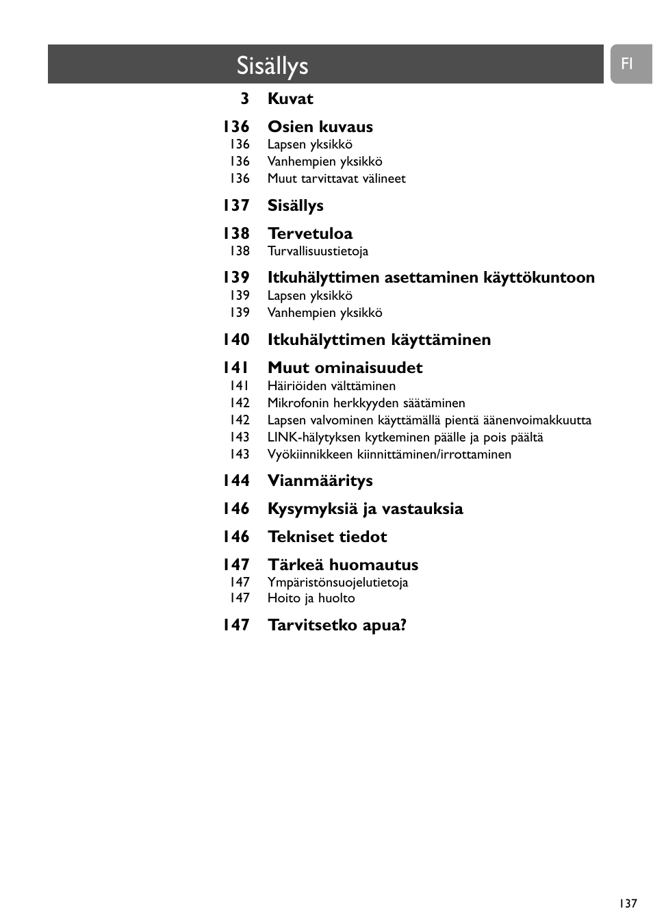 Sisällys | Philips SC464 User Manual | Page 137 / 160