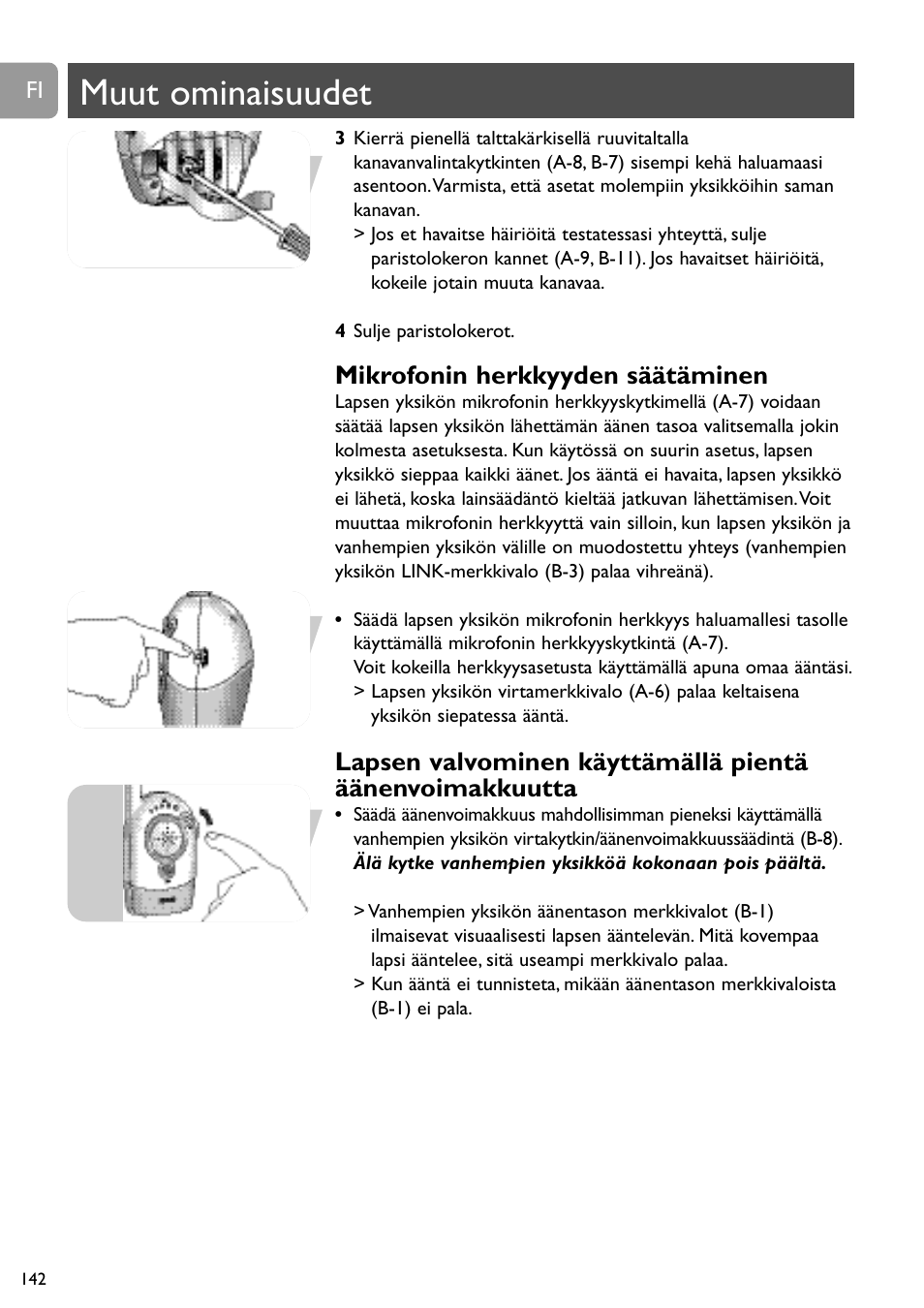 Muut ominaisuudet, Mikrofonin herkkyyden säätäminen | Philips SC464 User Manual | Page 142 / 160