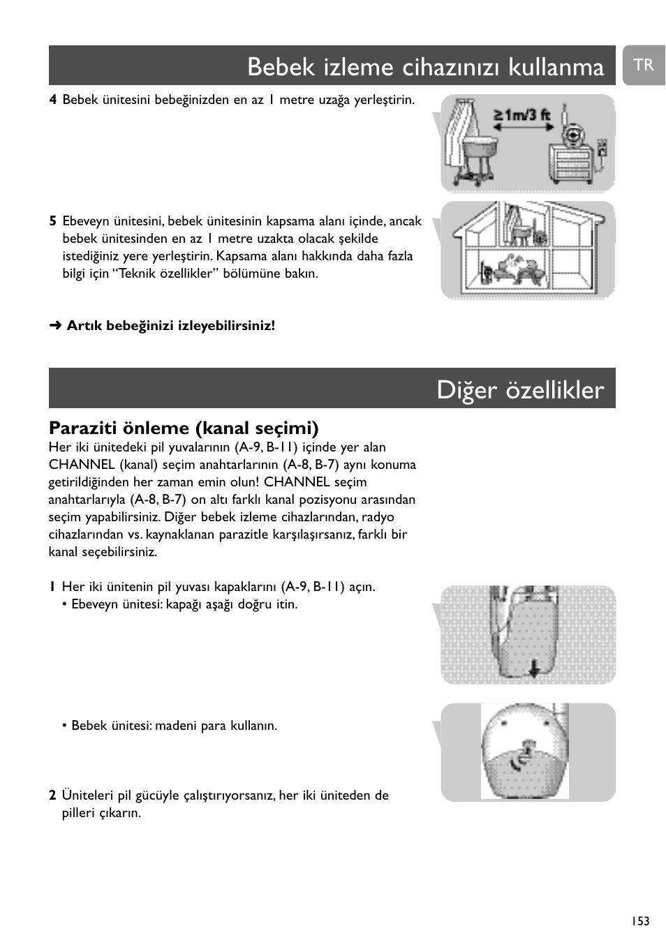 Bebek izleme cihazınızı kullanma diğer özellikler, Paraziti önleme (kanal seçimi) | Philips SC464 User Manual | Page 153 / 160