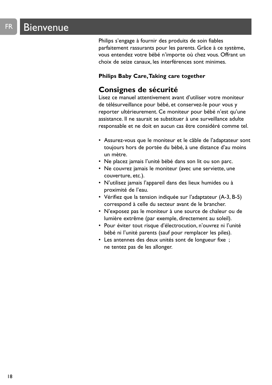 Bienvenue, Consignes de sécurité | Philips SC464 User Manual | Page 18 / 160