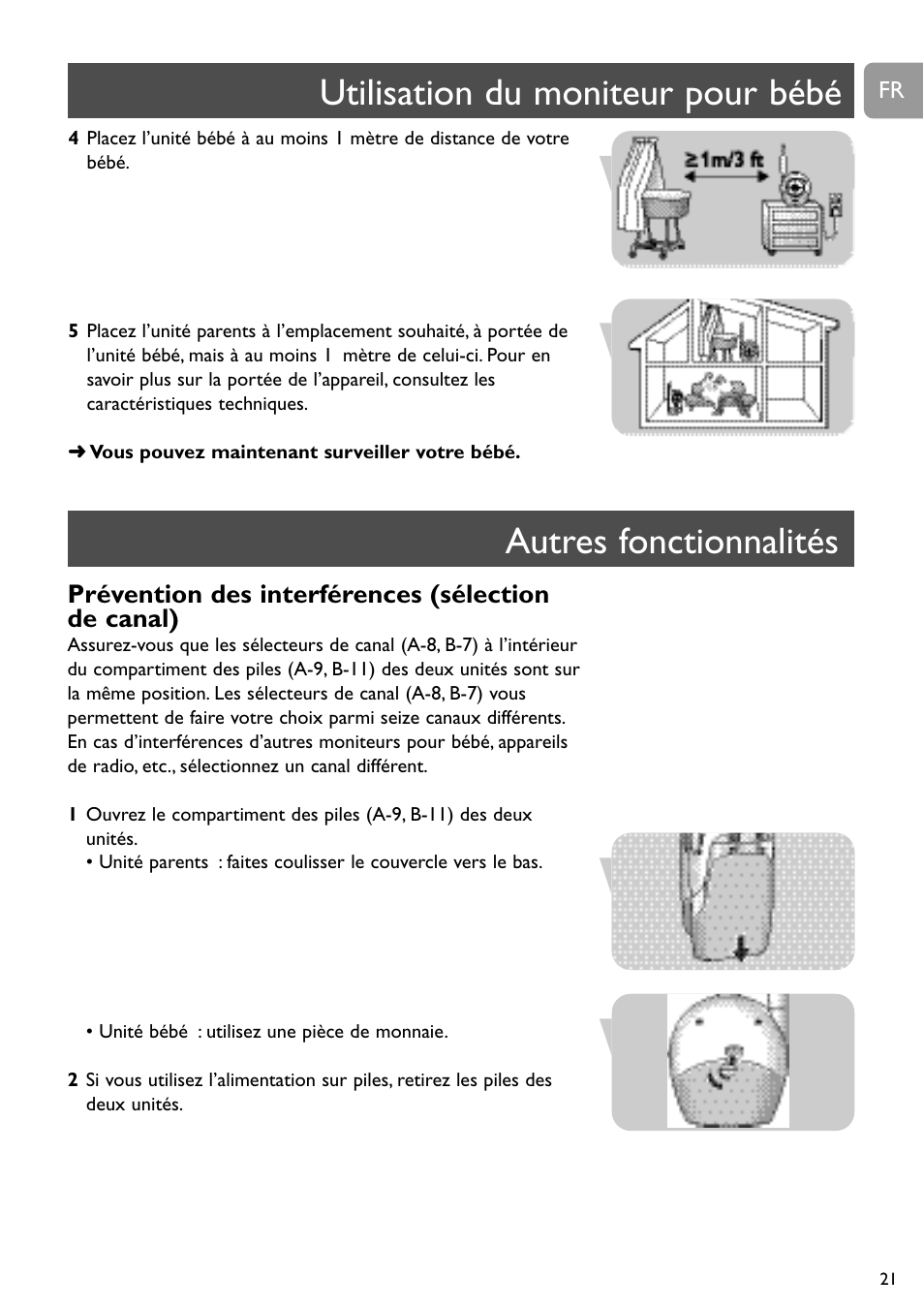 Prévention des interférences (sélection de canal) | Philips SC464 User Manual | Page 21 / 160