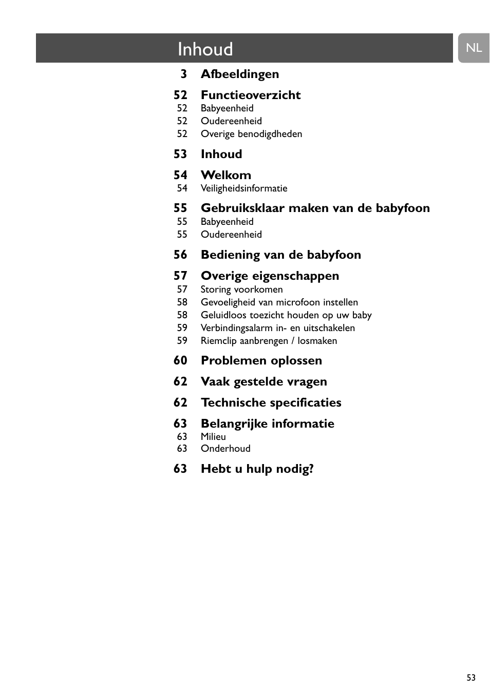 Inhoud | Philips SC464 User Manual | Page 53 / 160