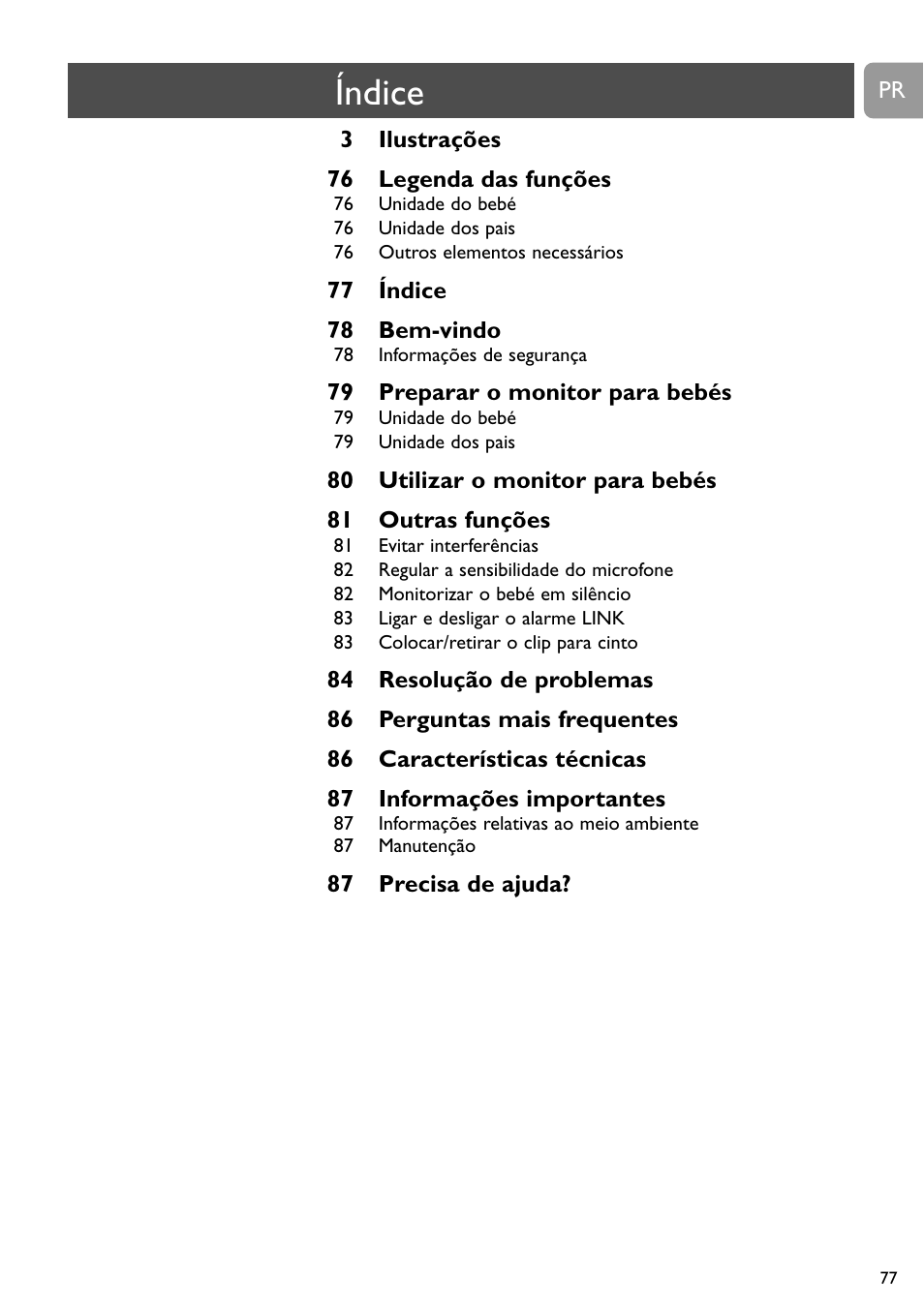 Índice | Philips SC464 User Manual | Page 77 / 160