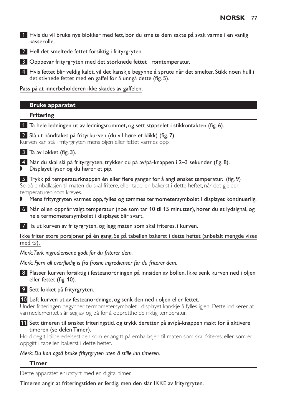 Bruke apparatet, Fritering, Timer | Philips HD6161 User Manual | Page 77 / 108