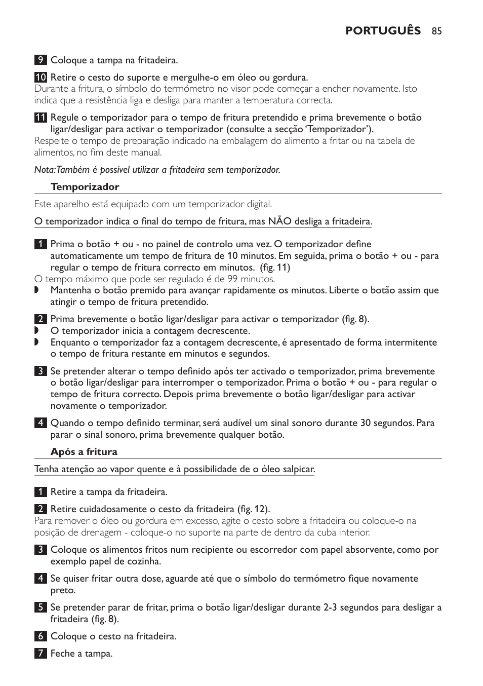 Temporizador, Após a fritura | Philips HD6161 User Manual | Page 85 / 108