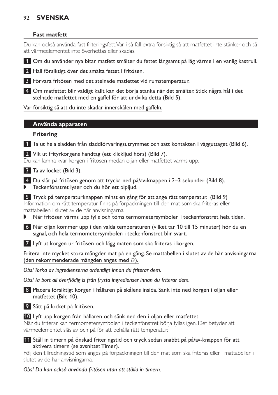 Fast matfett, Använda apparaten, Fritering | Philips HD6161 User Manual | Page 92 / 108