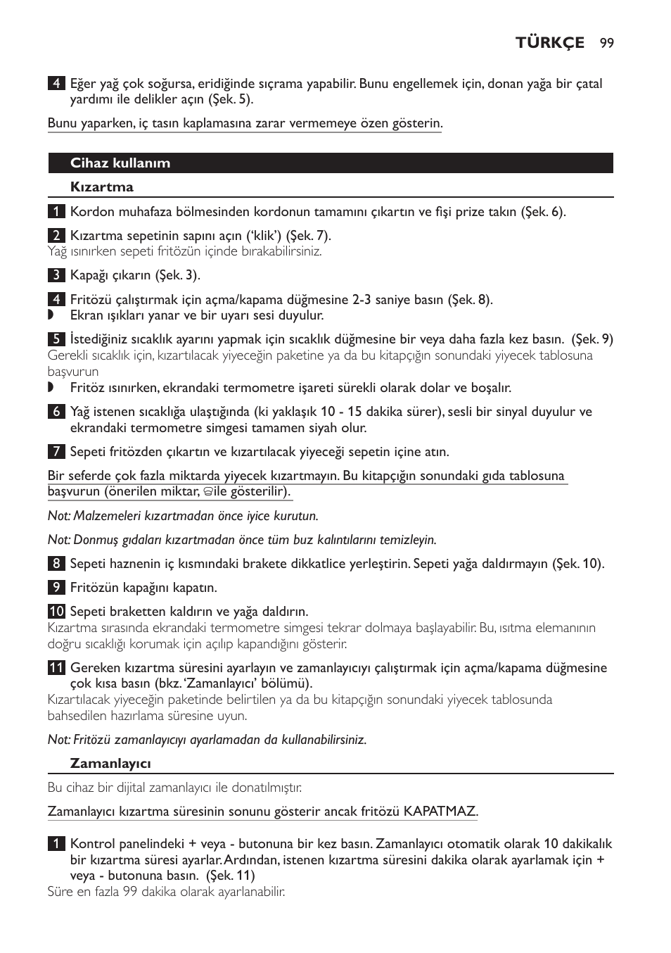 Cihaz kullanım, Kızartma, Zamanlayıcı | Philips HD6161 User Manual | Page 99 / 108