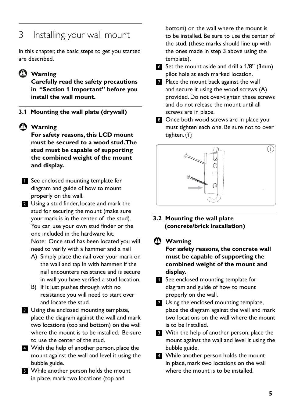 3 installing your wall mount | Philips SQM4512 User Manual | Page 5 / 20