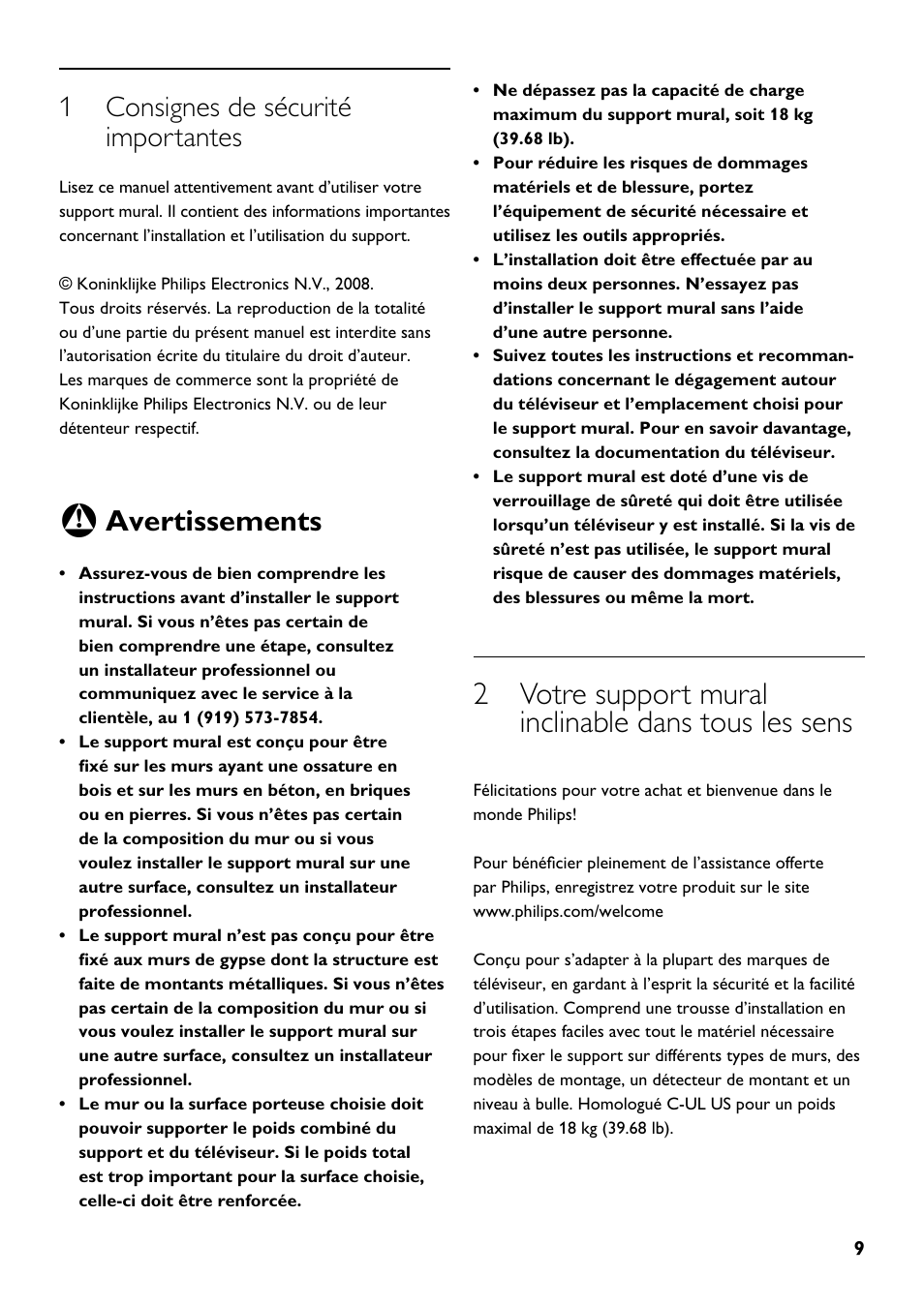 Avertissements, 1 consignes de sécurité importantes | Philips SQM4512 User Manual | Page 9 / 20