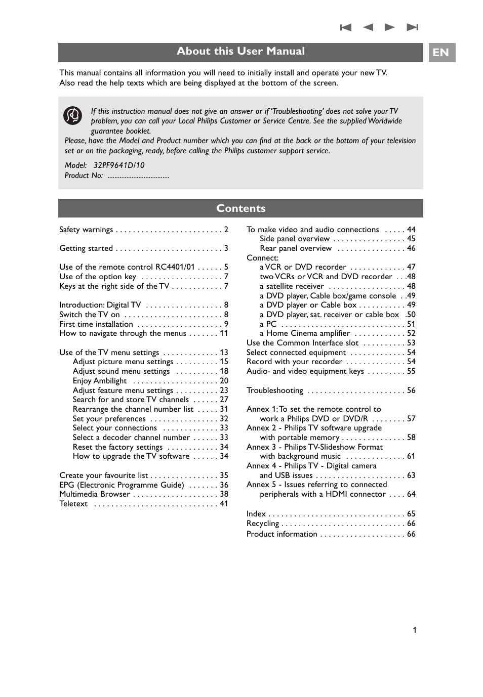 Philips 32PF9641D/10 User Manual | 66 pages