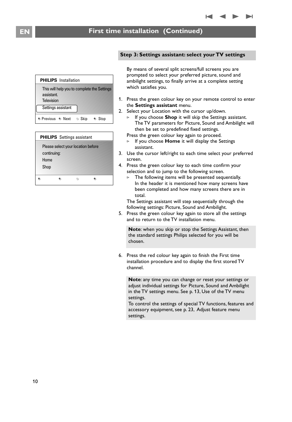 First time installation (continued) en | Philips 32PF9641D/10 User Manual | Page 10 / 66