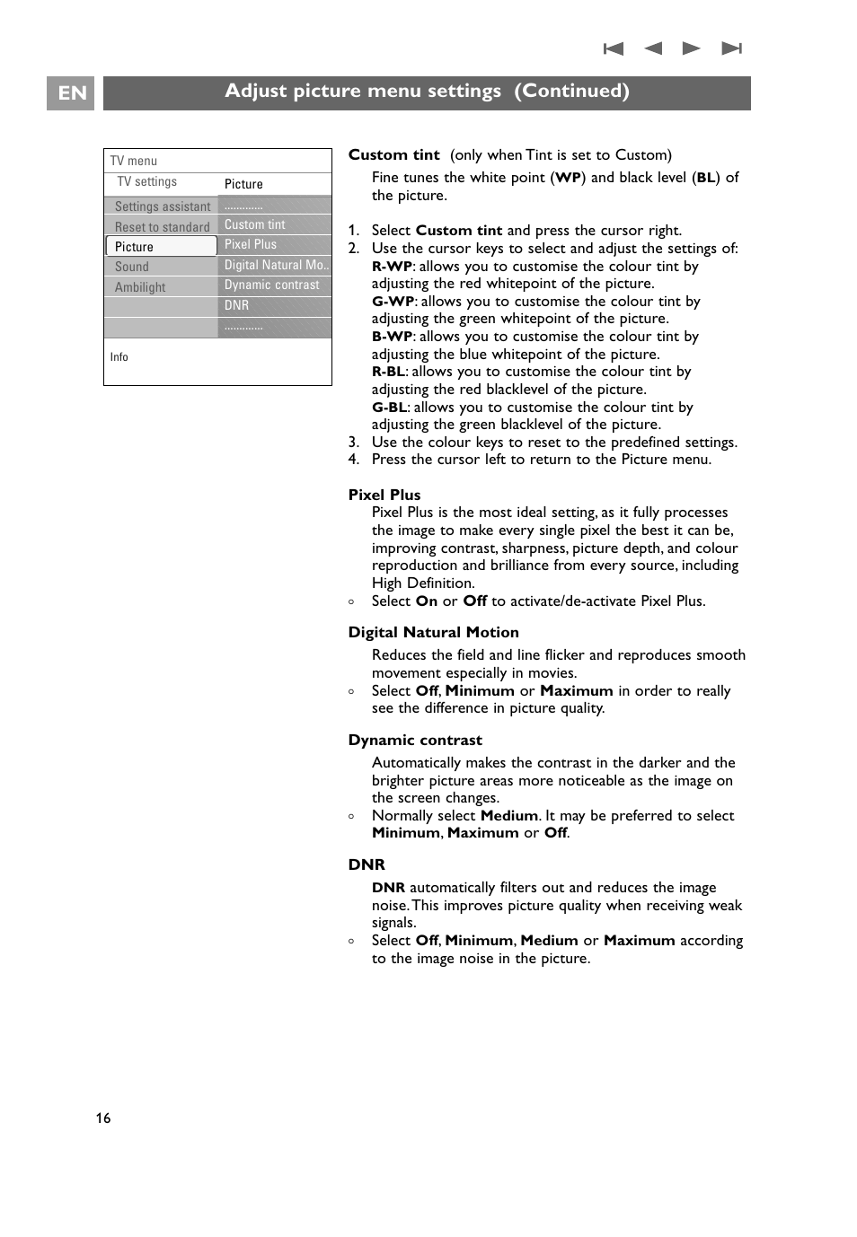 Adjust picture menu settings (continued) | Philips 32PF9641D/10 User Manual | Page 16 / 66