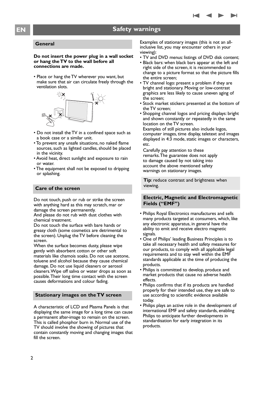 Safety warnings, En safety warnings | Philips 32PF9641D/10 User Manual | Page 2 / 66