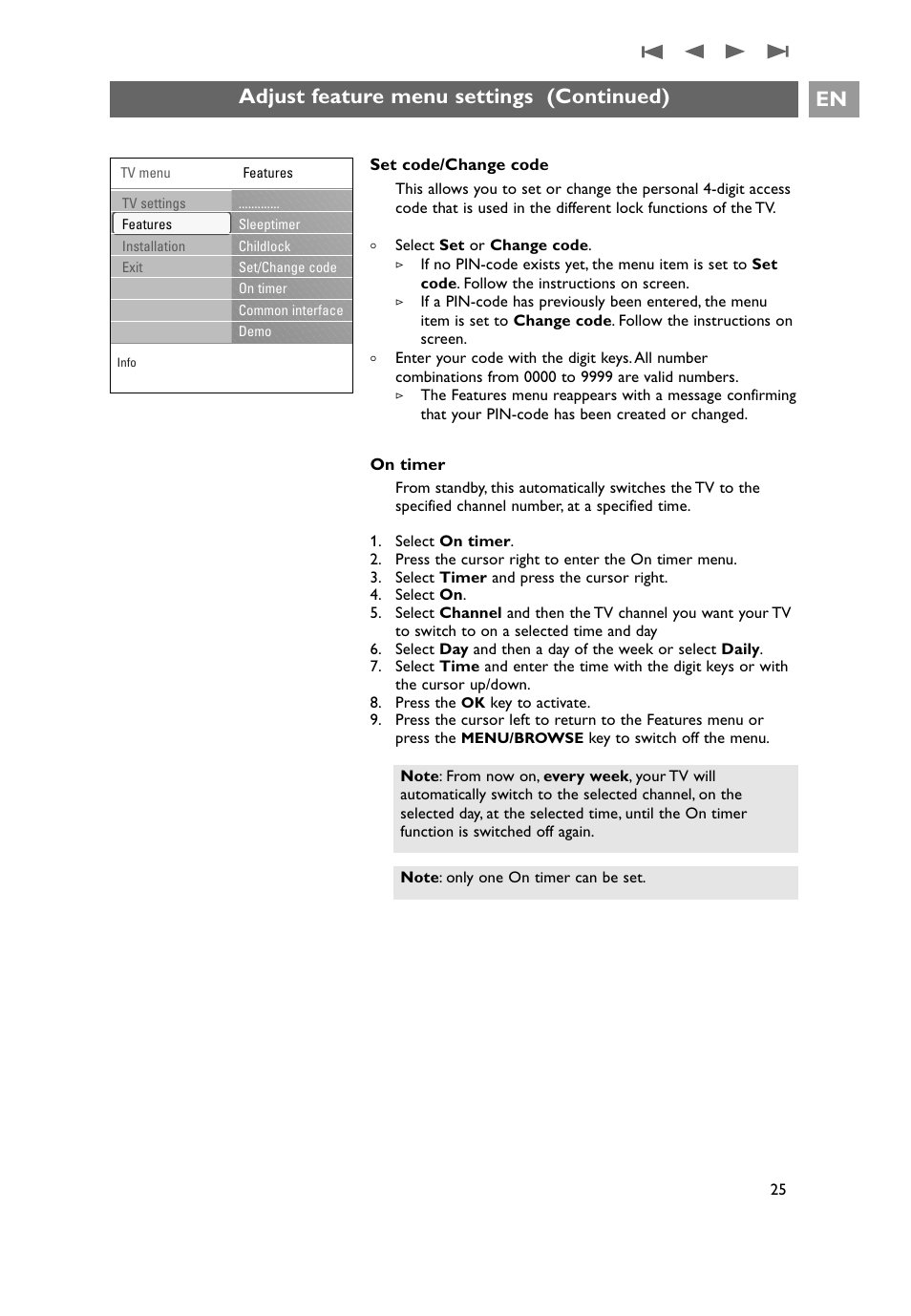 Adjust feature menu settings (continued) en | Philips 32PF9641D/10 User Manual | Page 25 / 66