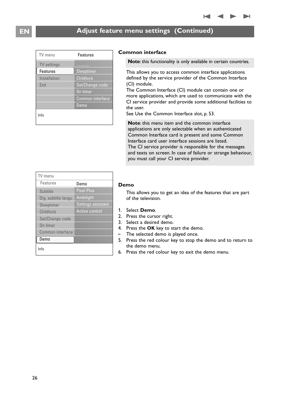 Adjust feature menu settings (continued) | Philips 32PF9641D/10 User Manual | Page 26 / 66