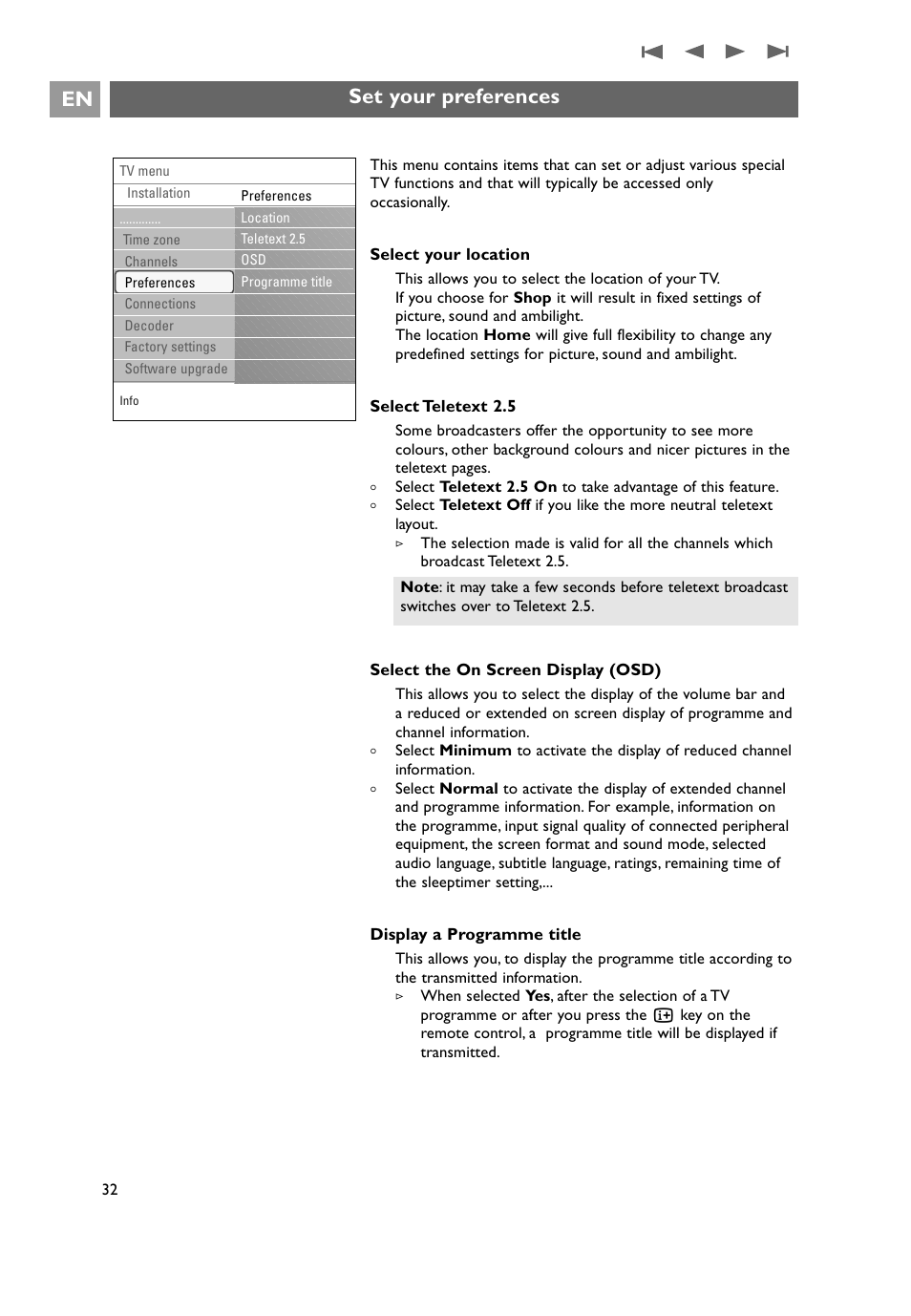 Set your preferences, Set your preferences en | Philips 32PF9641D/10 User Manual | Page 32 / 66