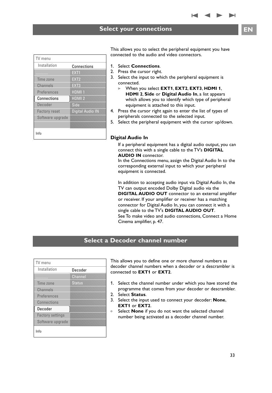 Select your connections en, Select a decoder channel number | Philips 32PF9641D/10 User Manual | Page 33 / 66