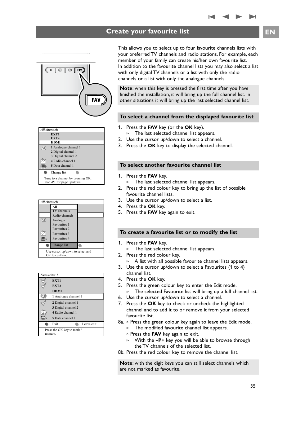 Create your favourite list, Create your favourite list en | Philips 32PF9641D/10 User Manual | Page 35 / 66