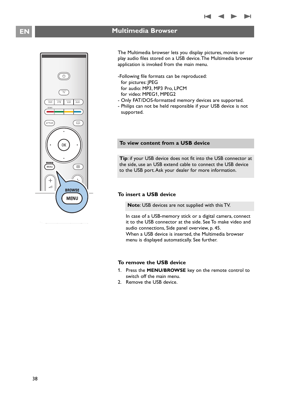 Multimedia browser, Multimedia browser en | Philips 32PF9641D/10 User Manual | Page 38 / 66