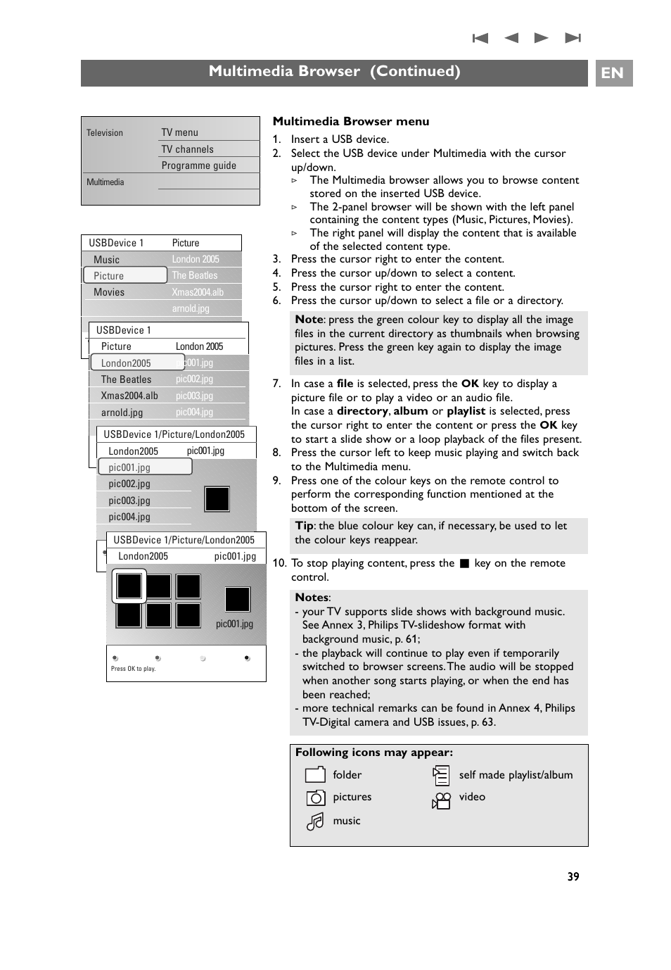 Multimedia browser (continued) en | Philips 32PF9641D/10 User Manual | Page 39 / 66